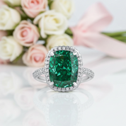 Flash Sale - Gorgeous Halo Cushion Cut Paraiba Green Tourmaline Engagement Ring-Black Diamonds New York
