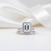 Halo Emerald Cut Simulated Diamond Options Wedding Ring Set-Black Diamonds New York