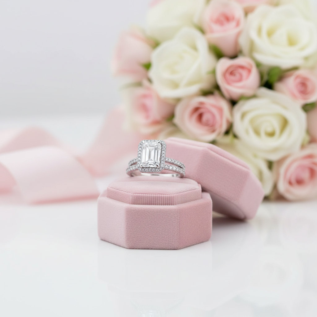 Halo Emerald Cut Simulated Diamond Options Wedding Ring Set-Black Diamonds New York