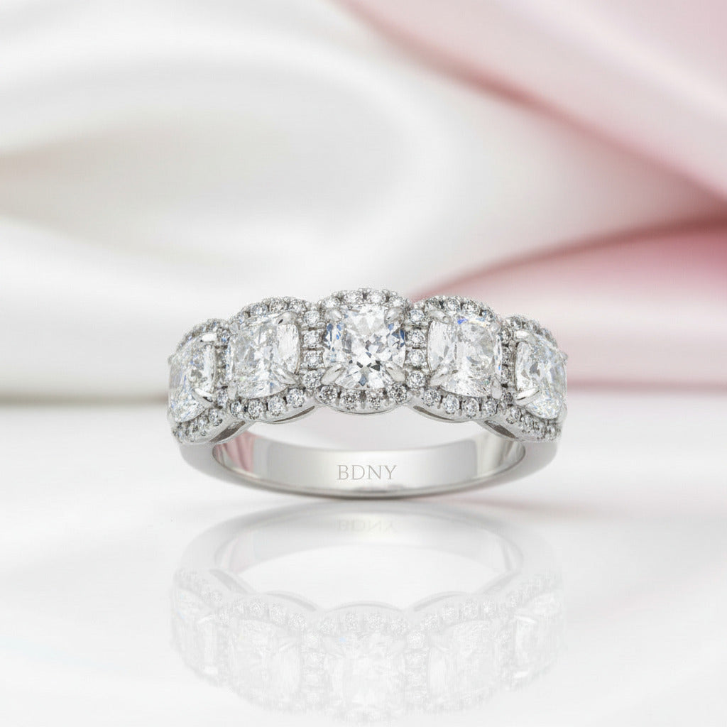 Halo Six Cushion Cut Diamond Option Wedding Band Ring-Black Diamonds New York