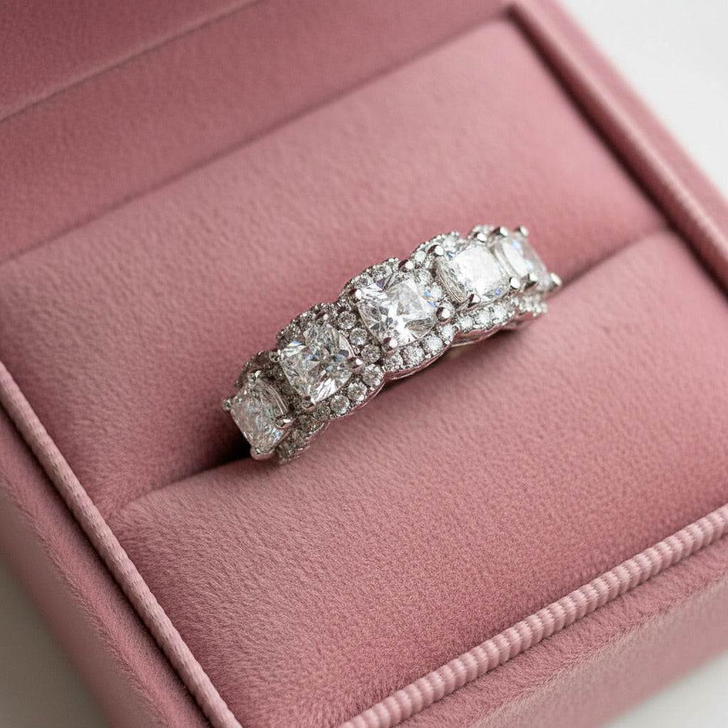 Halo Six Cushion Cut Diamond Option Wedding Band Ring-Black Diamonds New York