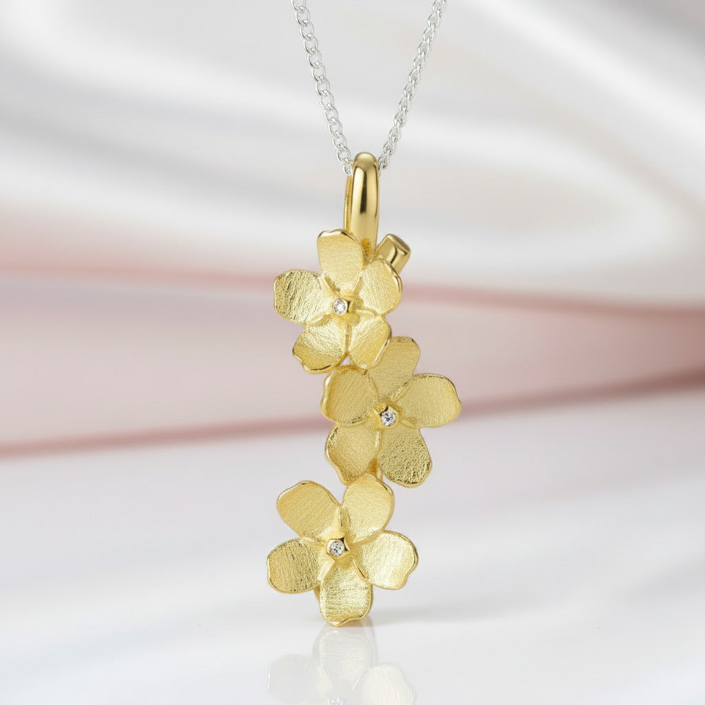 Long Elegant Forget-Me-Not Flower Necklace-Black Diamonds New York