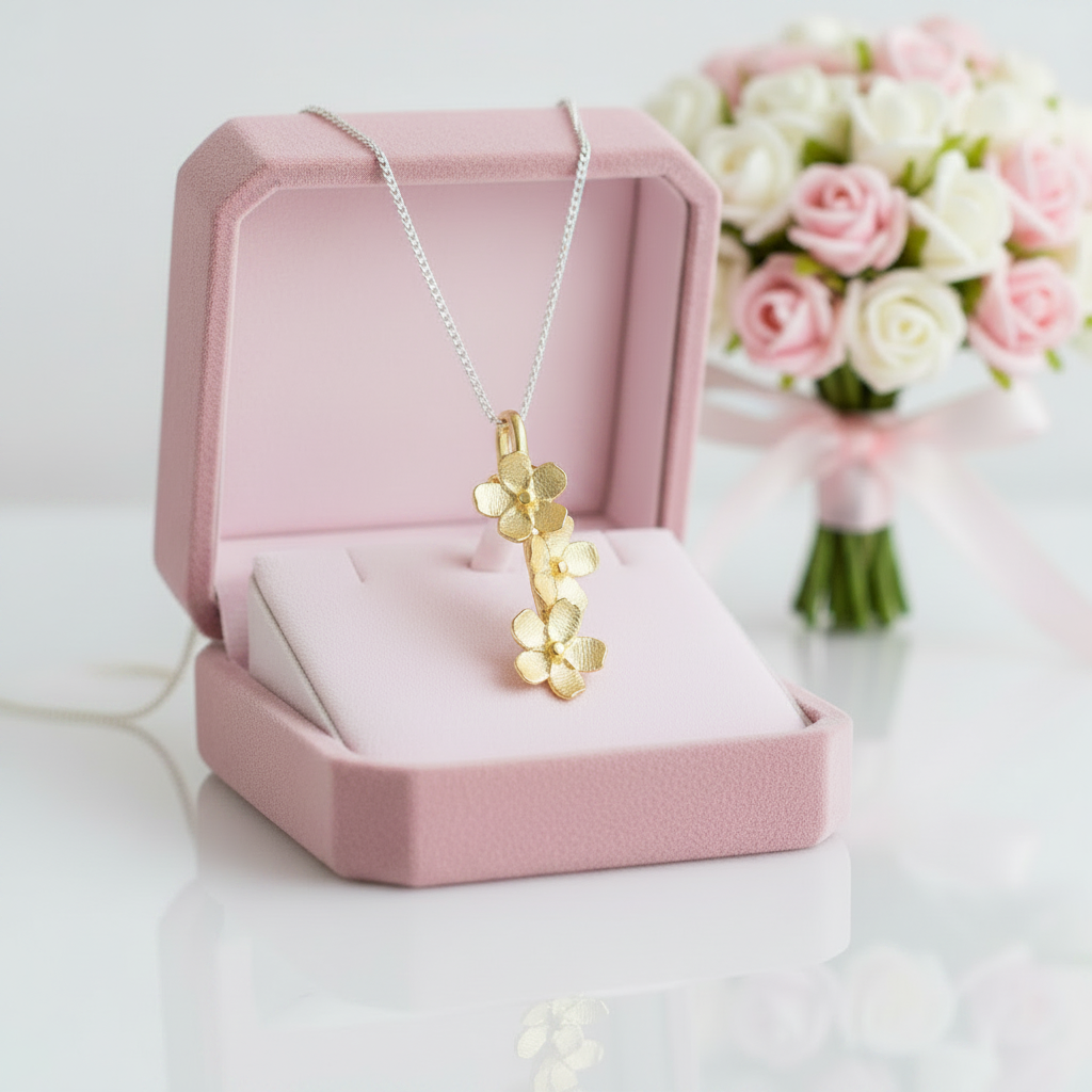 Long Elegant Forget-Me-Not Flower Necklace-Black Diamonds New York