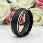 Men's Matte Black Dome Titanium Wedding Band-Black Diamonds New York
