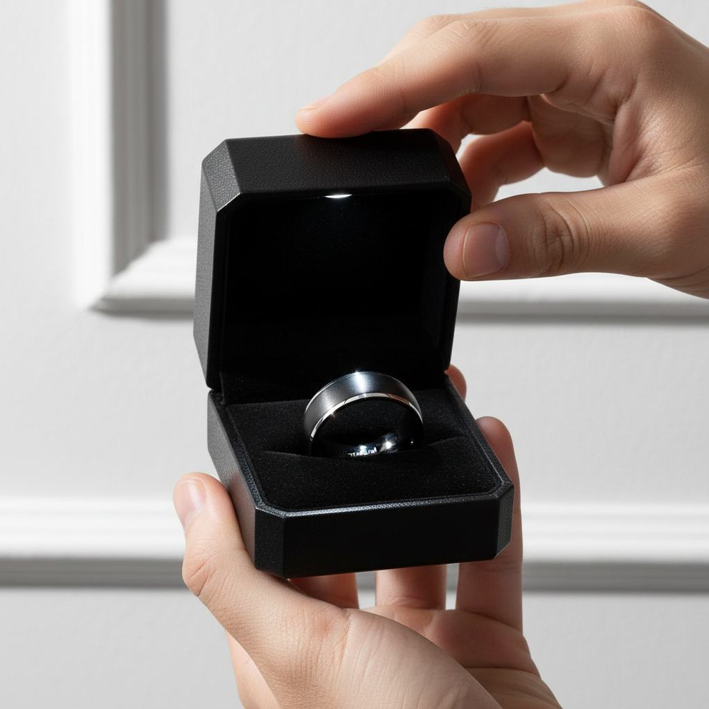 Men's Matte Black Dome Titanium Wedding Band-Black Diamonds New York