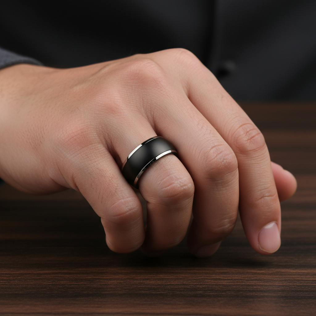 Men's Matte Black Dome Titanium Wedding Band-Black Diamonds New York