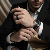 Men's Matte Black Dome Titanium Wedding Band-Black Diamonds New York