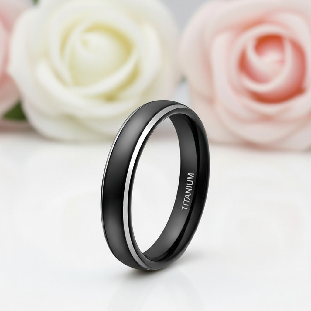 Men's Matte Black Dome Titanium Wedding Band-Black Diamonds New York