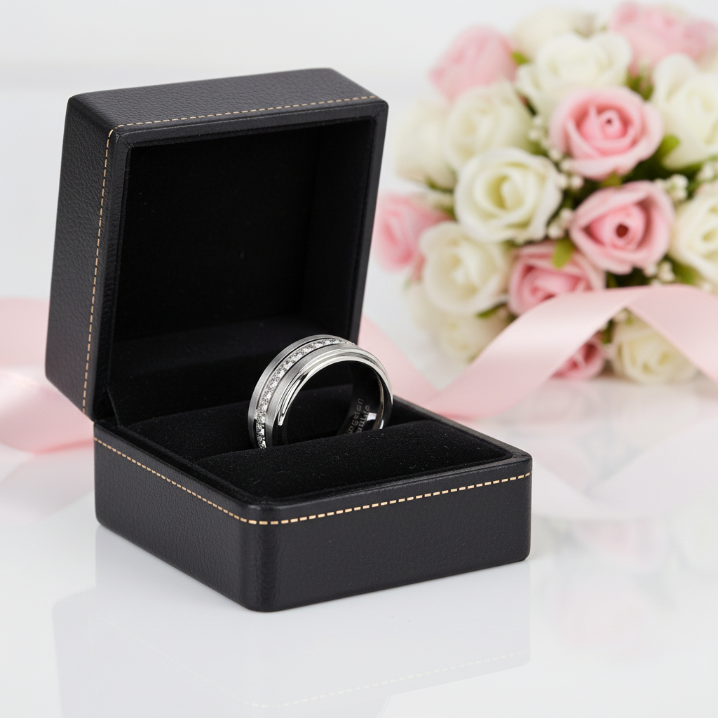 Men's Tungsten Carbide 8mm Wedding Band-Black Diamonds New York