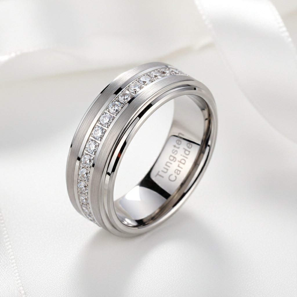 Men's Tungsten Carbide 8mm Wedding Band-Black Diamonds New York