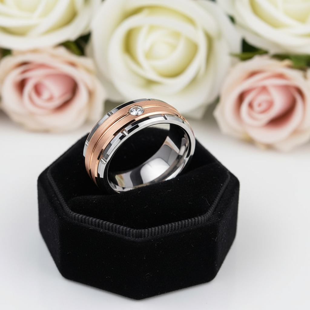 Men's Tungsten Carbide Diamond Wedding Band-Black Diamonds New York