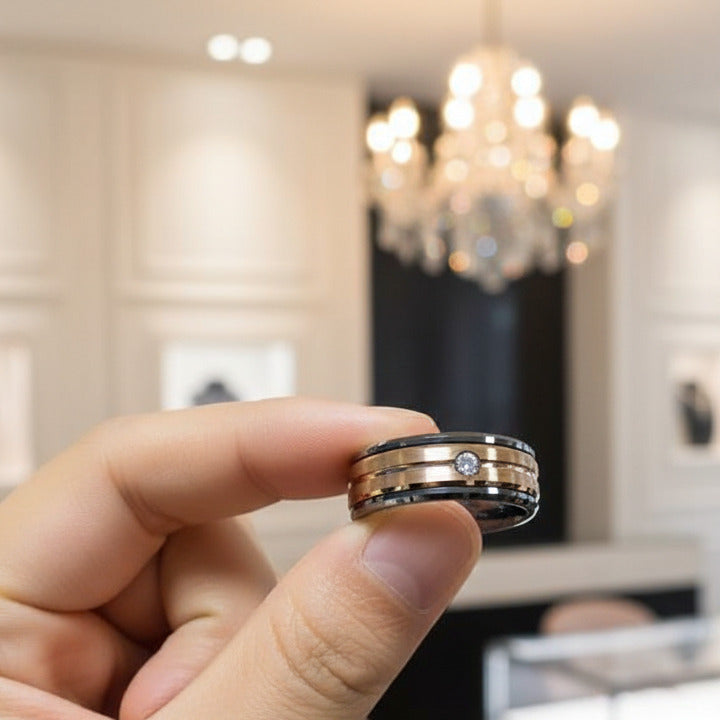 Men's Tungsten Carbide Diamond Option Wedding Band-Black Diamonds New York