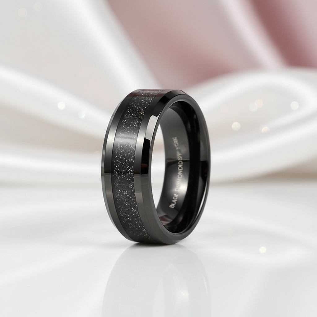 Tungsten Carbide Wedding Band with Sandstone Inlay-Black Diamonds New York