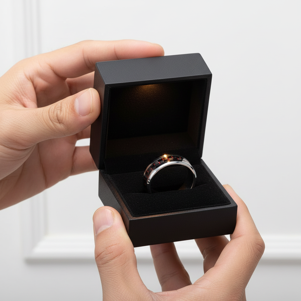 Men's Tungsten Wedding Band with Carbon Fiber-Black Diamonds New York