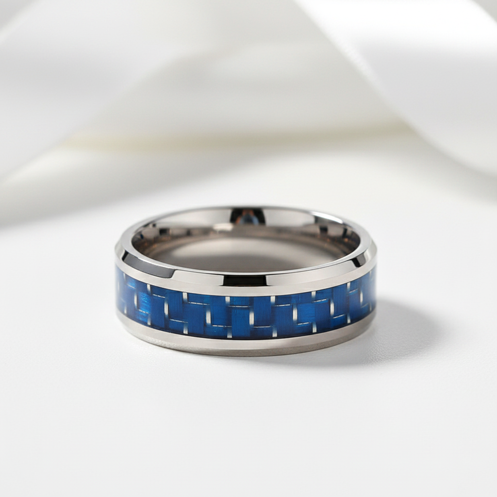 Men's Tungsten Wedding Band with Carbon Fiber-Black Diamonds New York