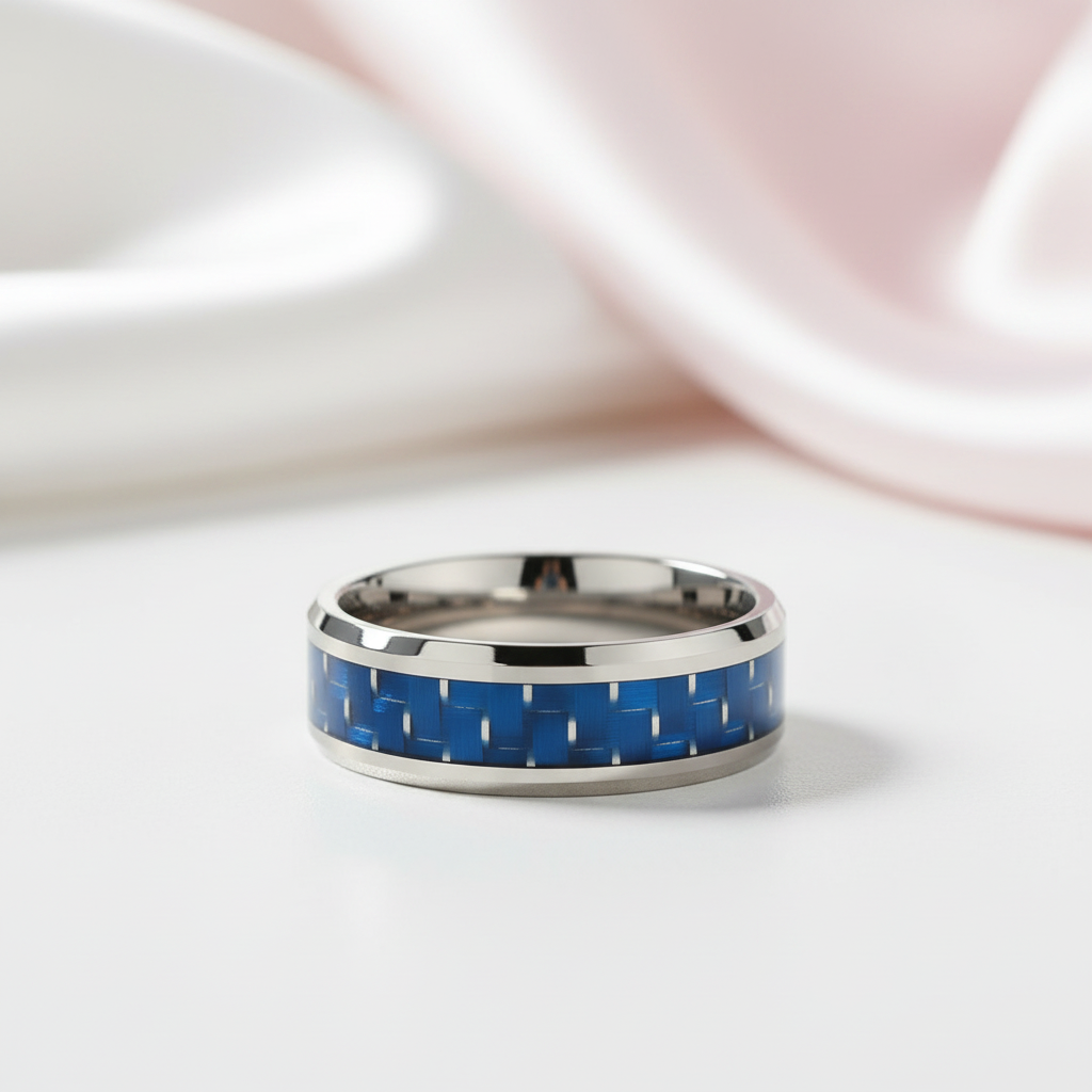 Men's Tungsten Wedding Band with Carbon Fiber-Black Diamonds New York