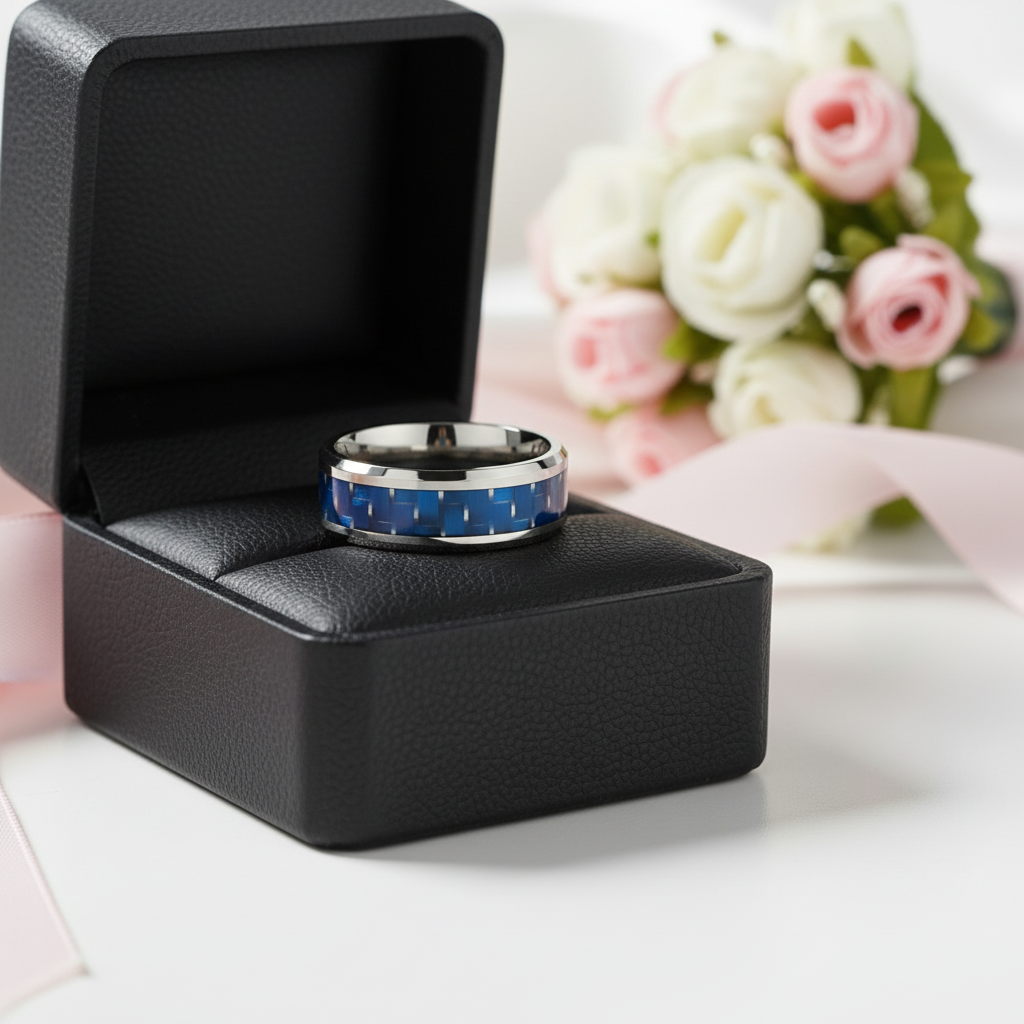 Men's Tungsten Wedding Band with Carbon Fiber-Black Diamonds New York