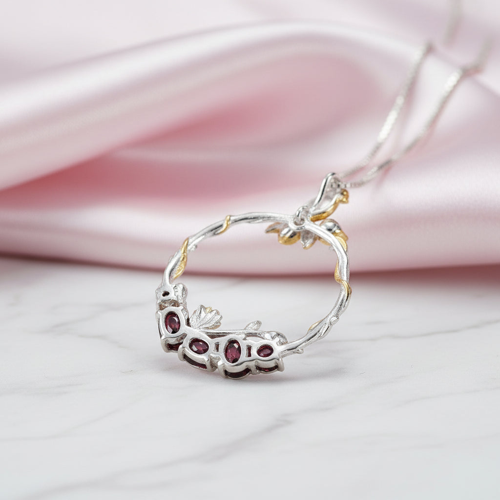 Red Garnet Handmade Secret Garden Necklace-Black Diamonds New York
