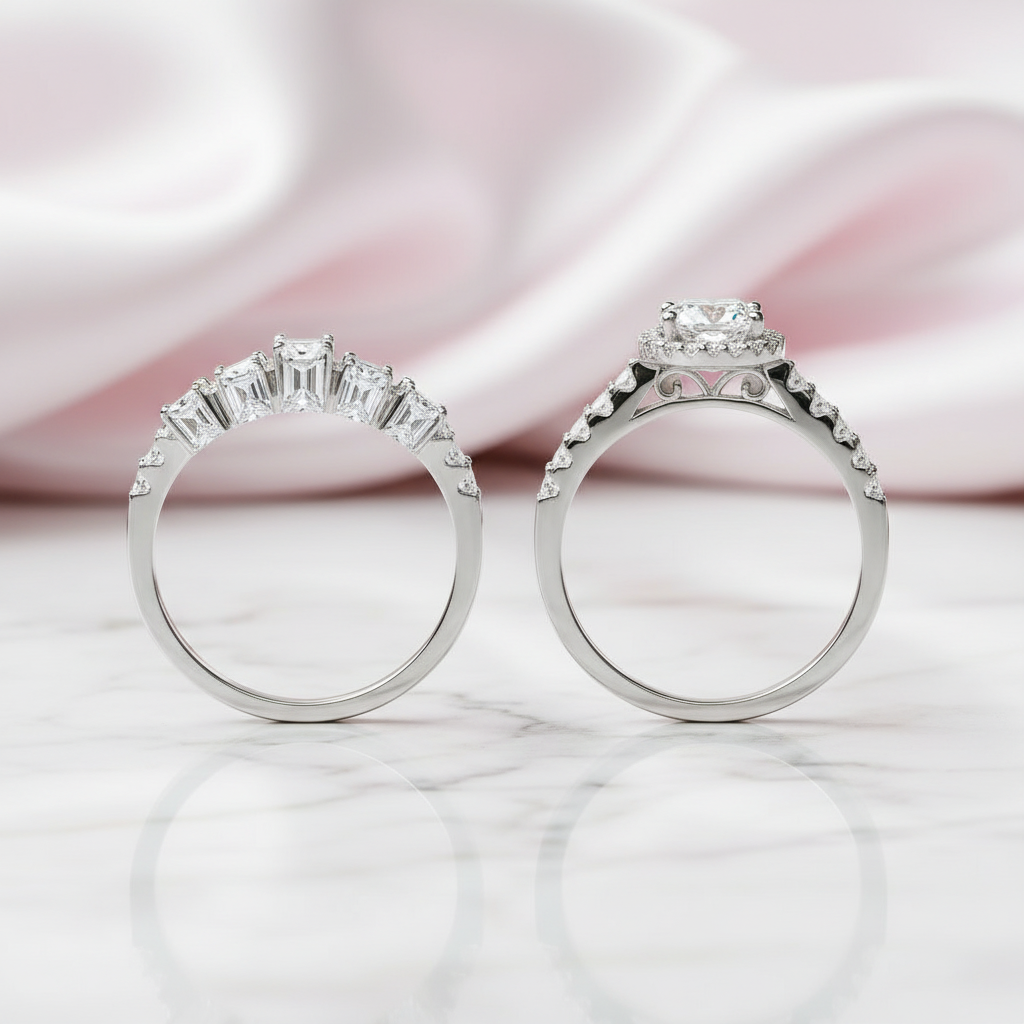 Pear Cut Diamond Option Leaf Engagement Ring Set-Black Diamonds New York