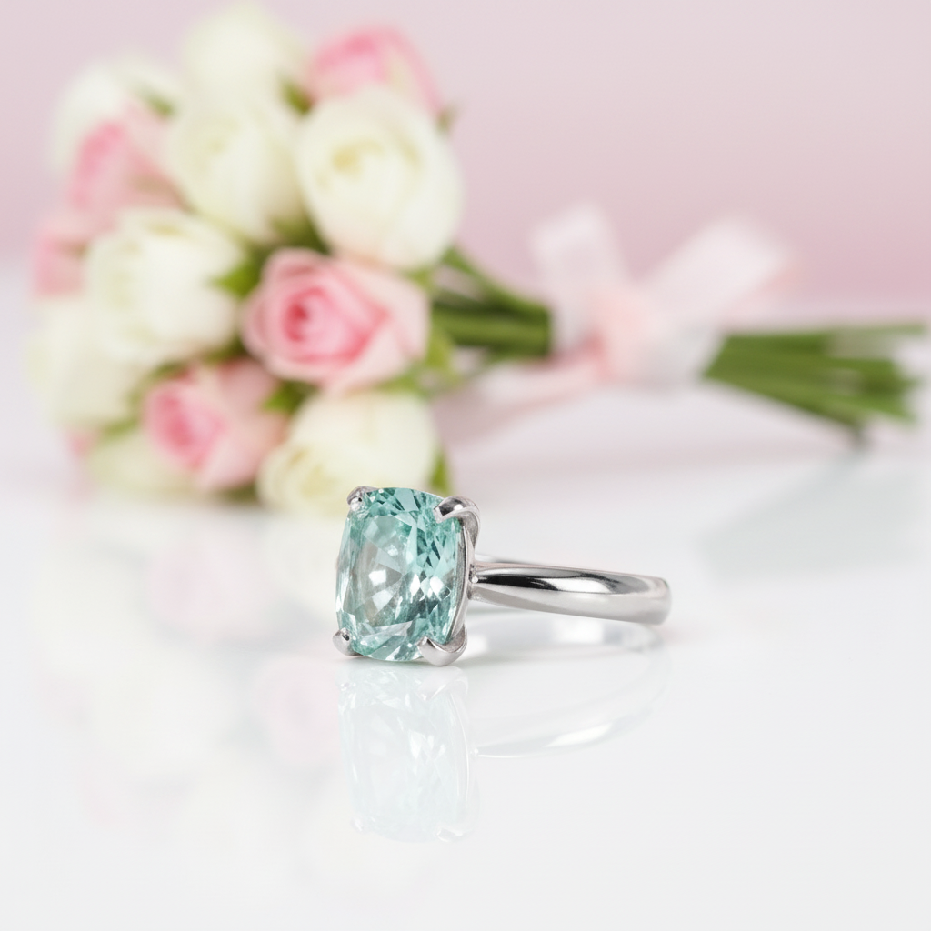 Rare Blue Green Cushion Cut Diamond Option Ring-Black Diamonds New York