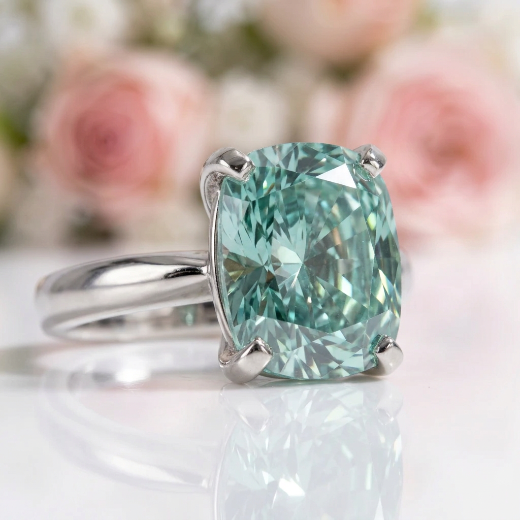 Rare Blue Green Cushion Cut Diamond Option Ring-Black Diamonds New York