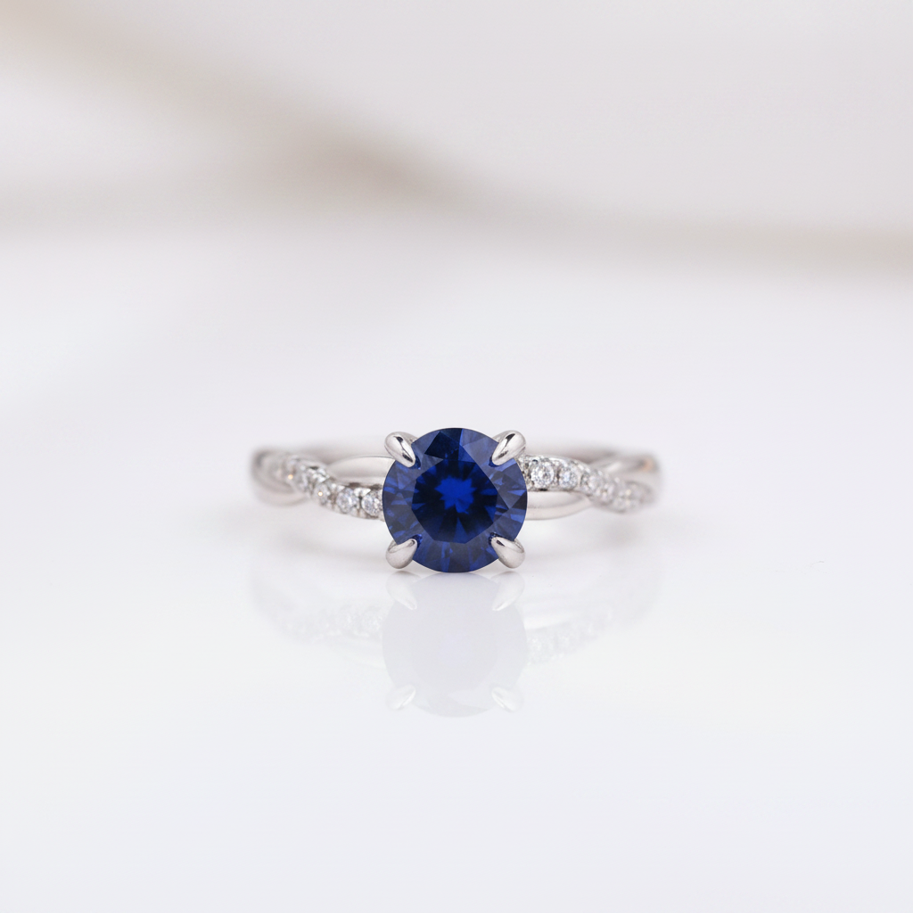 Round Cut Blue Simulated Diamond Option Twist Engagement Ring-Black Diamonds New York