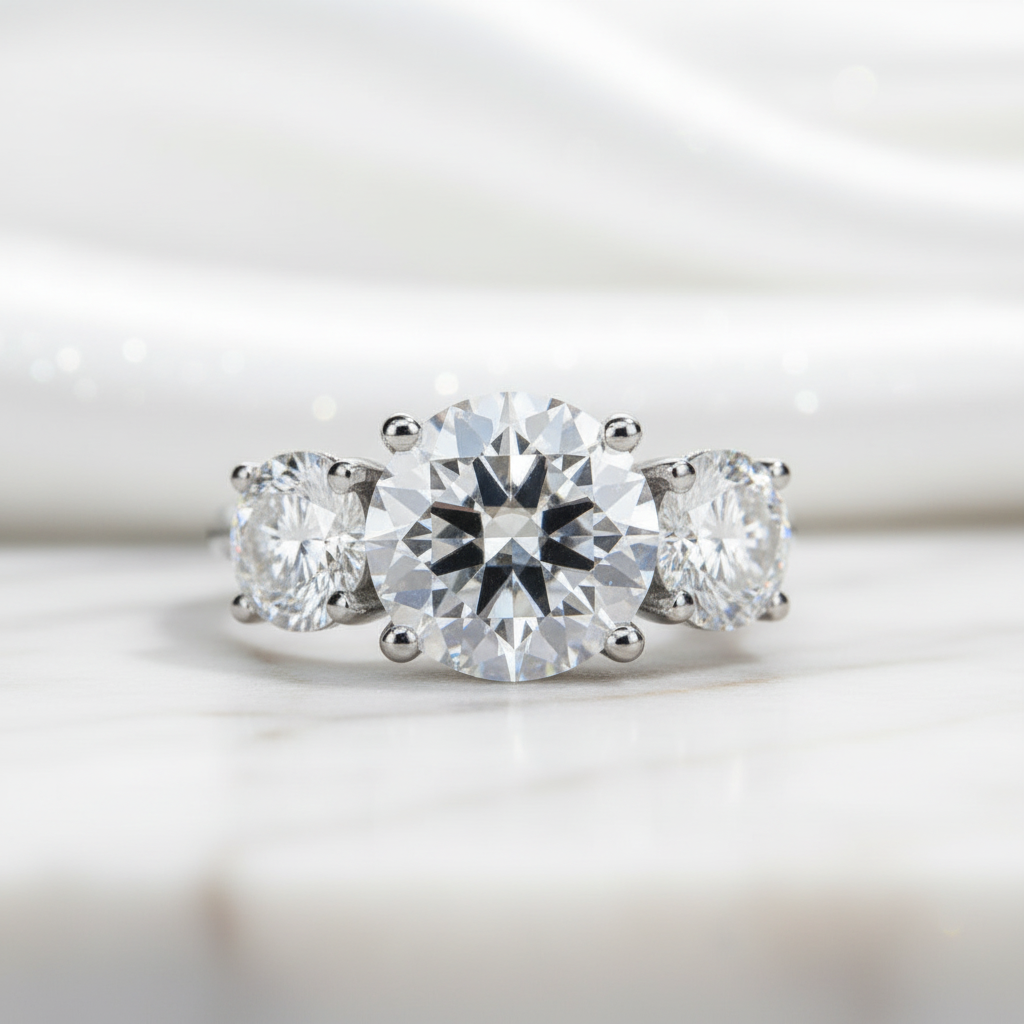 Round Cut Diamond Option Three Stone White Gold Engagement Ring-Black Diamonds New York