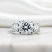 Round Cut Diamond Option Three Stone White Gold Engagement Ring-Black Diamonds New York