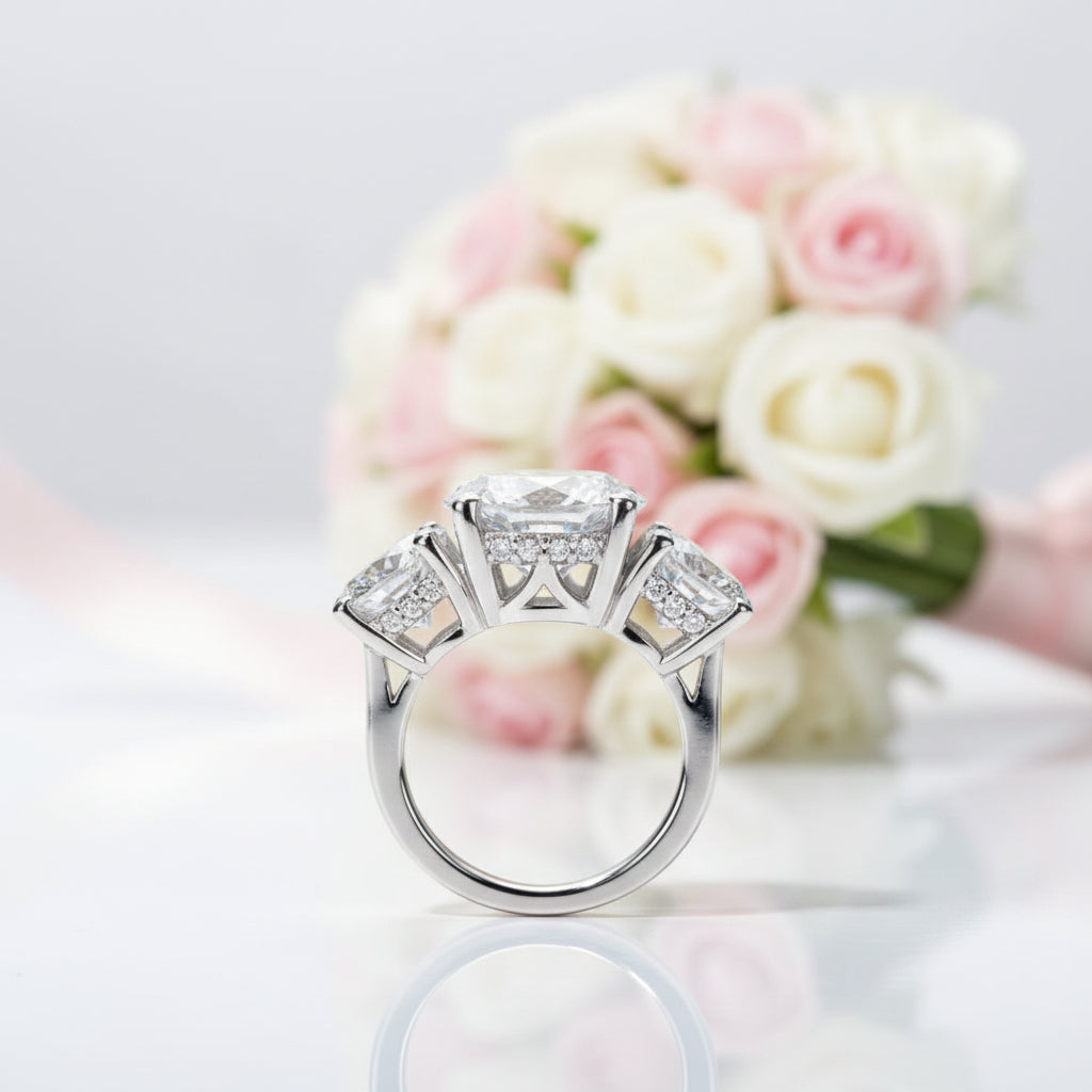 Round Cut Diamond Option Three Stone White Gold Engagement Ring-Black Diamonds New York