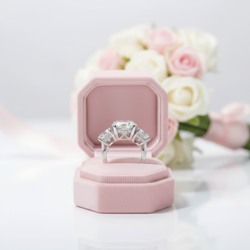 Round Cut Diamond Option Three Stone White Gold Engagement Ring-Black Diamonds New York