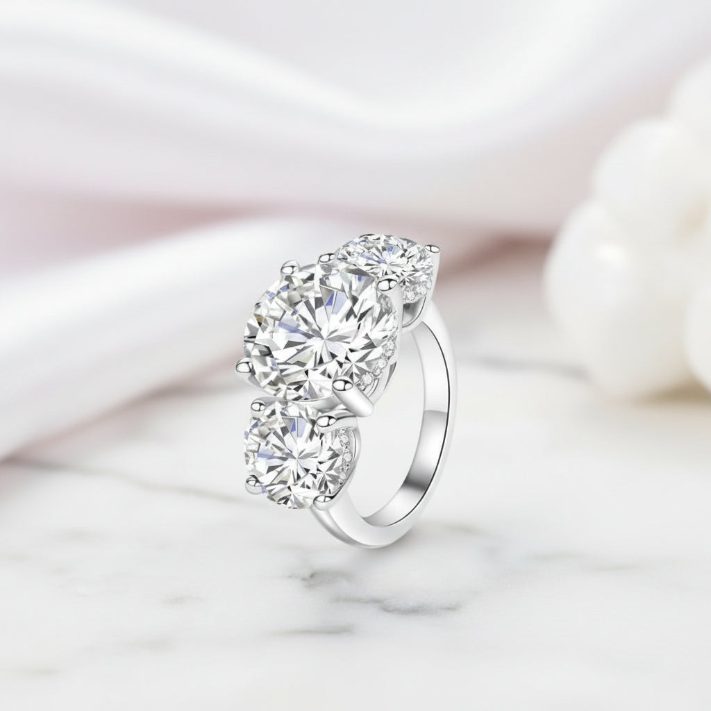 Round Cut Diamond Option Three Stone White Gold Engagement Ring-Black Diamonds New York