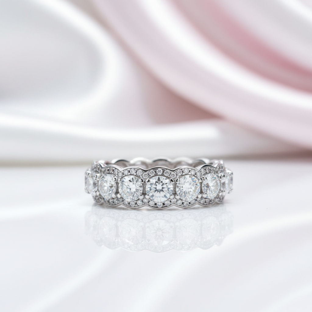Round Cut Diamond Option Eternity Halo Ring Band-Black Diamonds New York