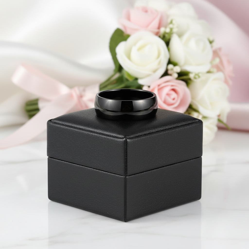 Simple Black Titanium Men's Wedding Band-Black Diamonds New York
