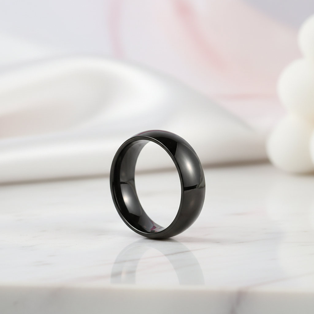 Simple Black Titanium Men's Wedding Band-Black Diamonds New York