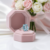 Sky Blue Simulated Diamond Option in Emerald Cut Three Stone Engagement Ring-Black Diamonds New York