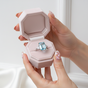 Sky Blue Simulated Diamond Option in Emerald Cut Three Stone Engagement Ring-Black Diamonds New York