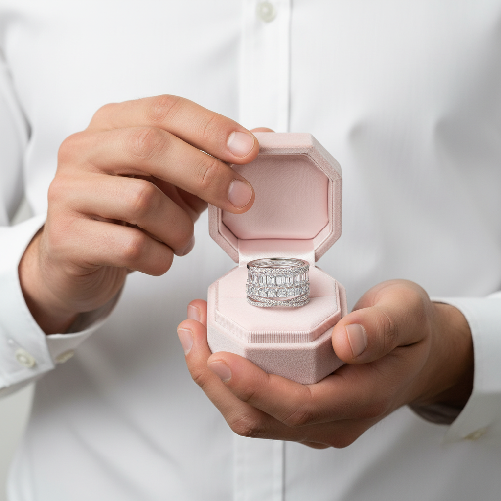 4PC Stackable Wedding Band Set-Black Diamonds New York