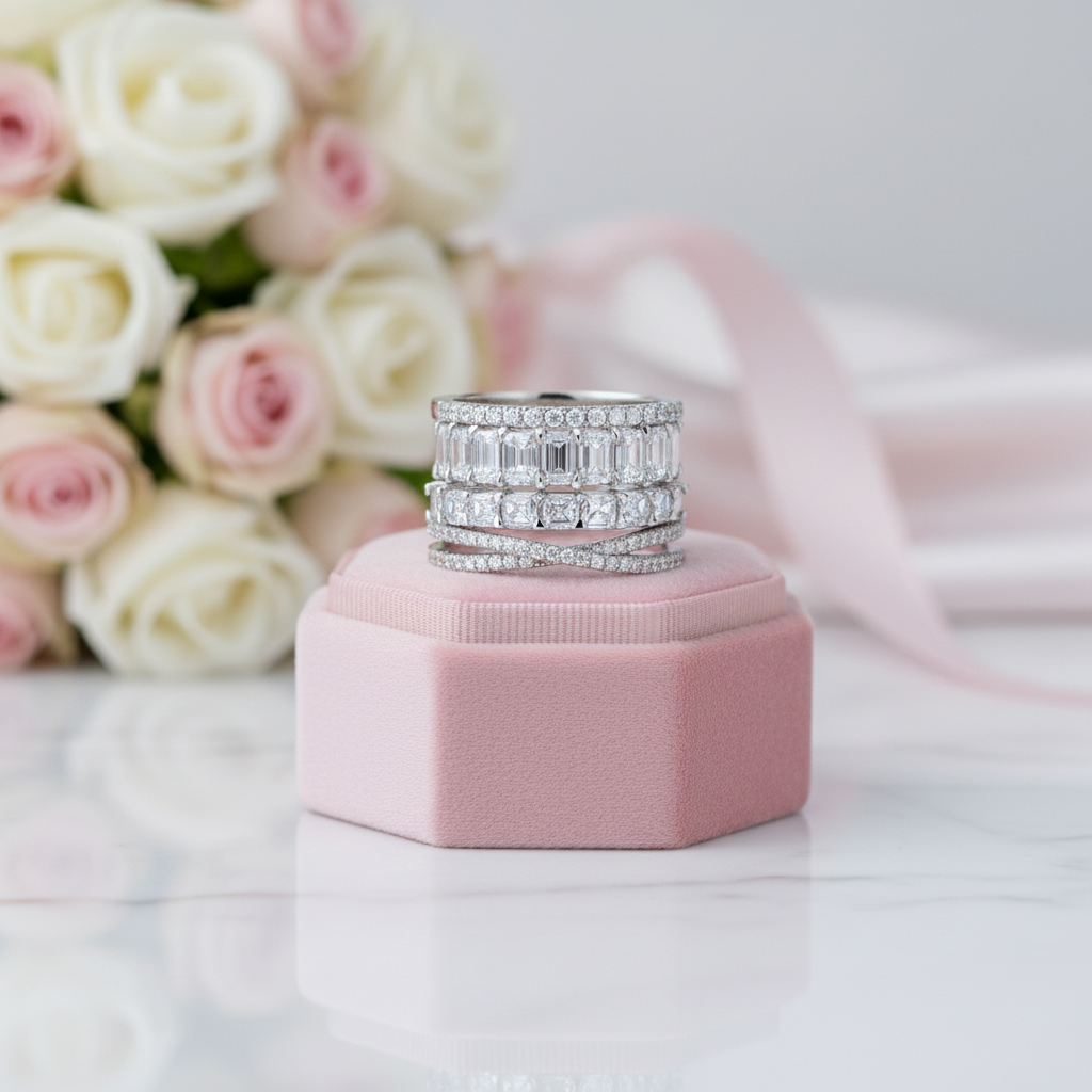 Stunning 4PC Stackable Wedding Band Set-Black Diamonds New York