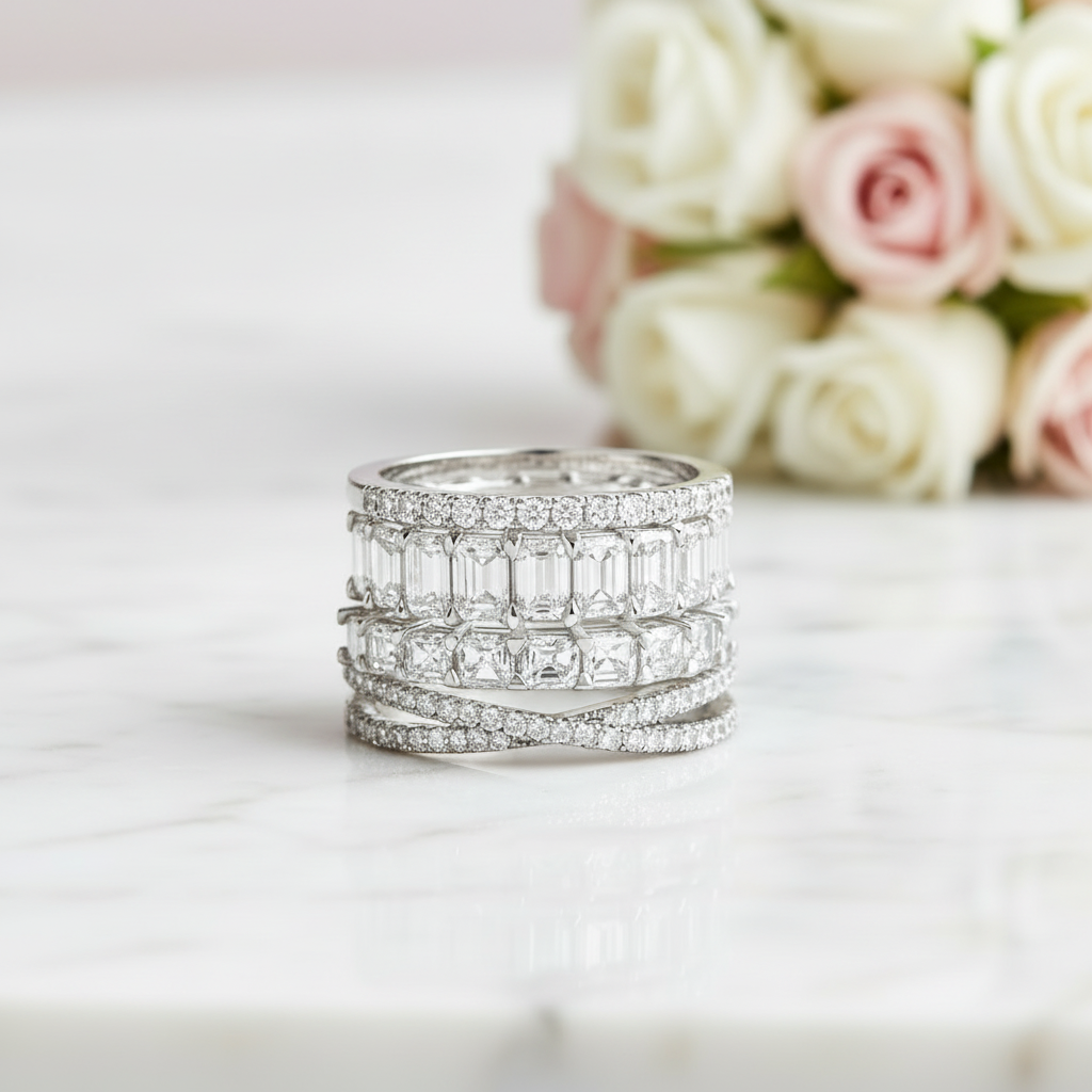 4PC Stackable Wedding Band Set-Black Diamonds New York