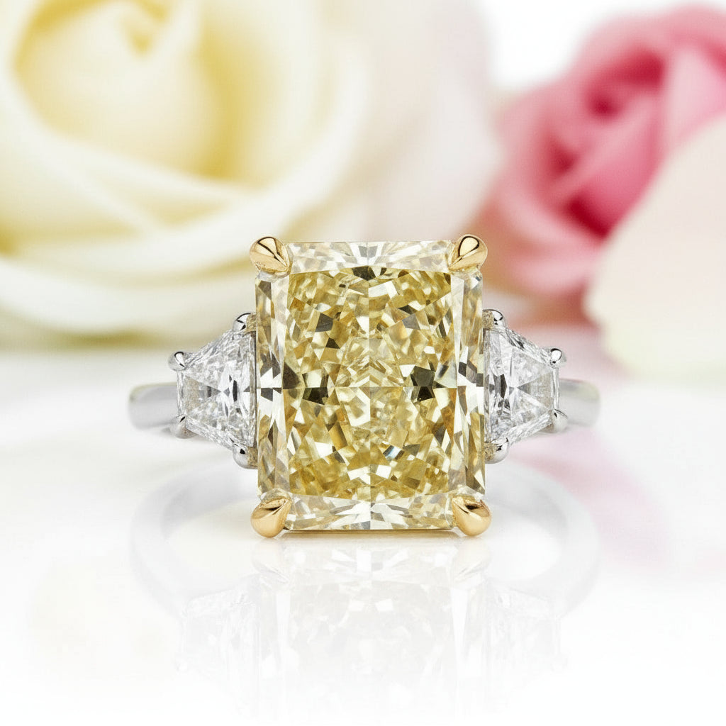 Three Stone Yellow Diamond Radiant Cut Engagement Ring-Black Diamonds New York