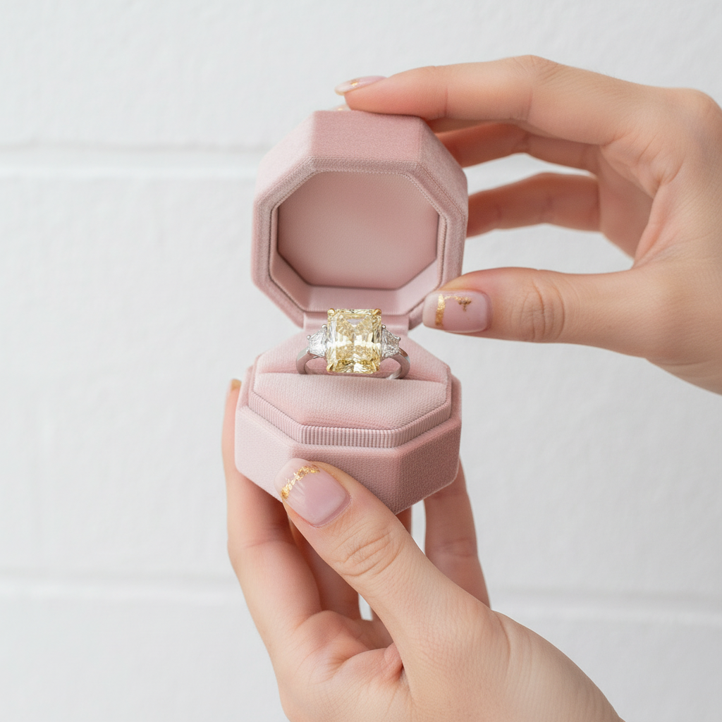 Three Yellow Stone Diamond Radiant Cut Engagement Ring-Black Diamonds New York