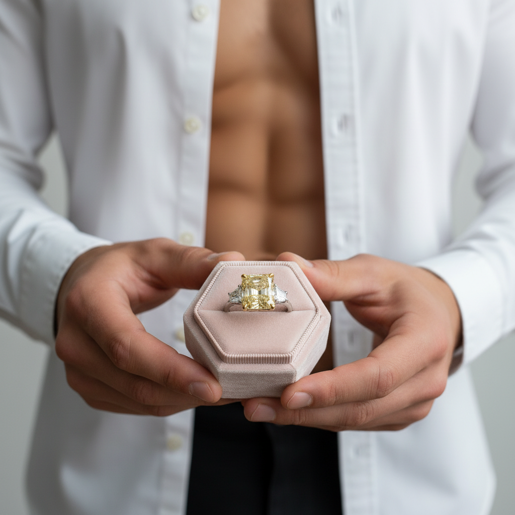 Three Yellow Stone Diamond Radiant Cut Engagement Ring-Black Diamonds New York