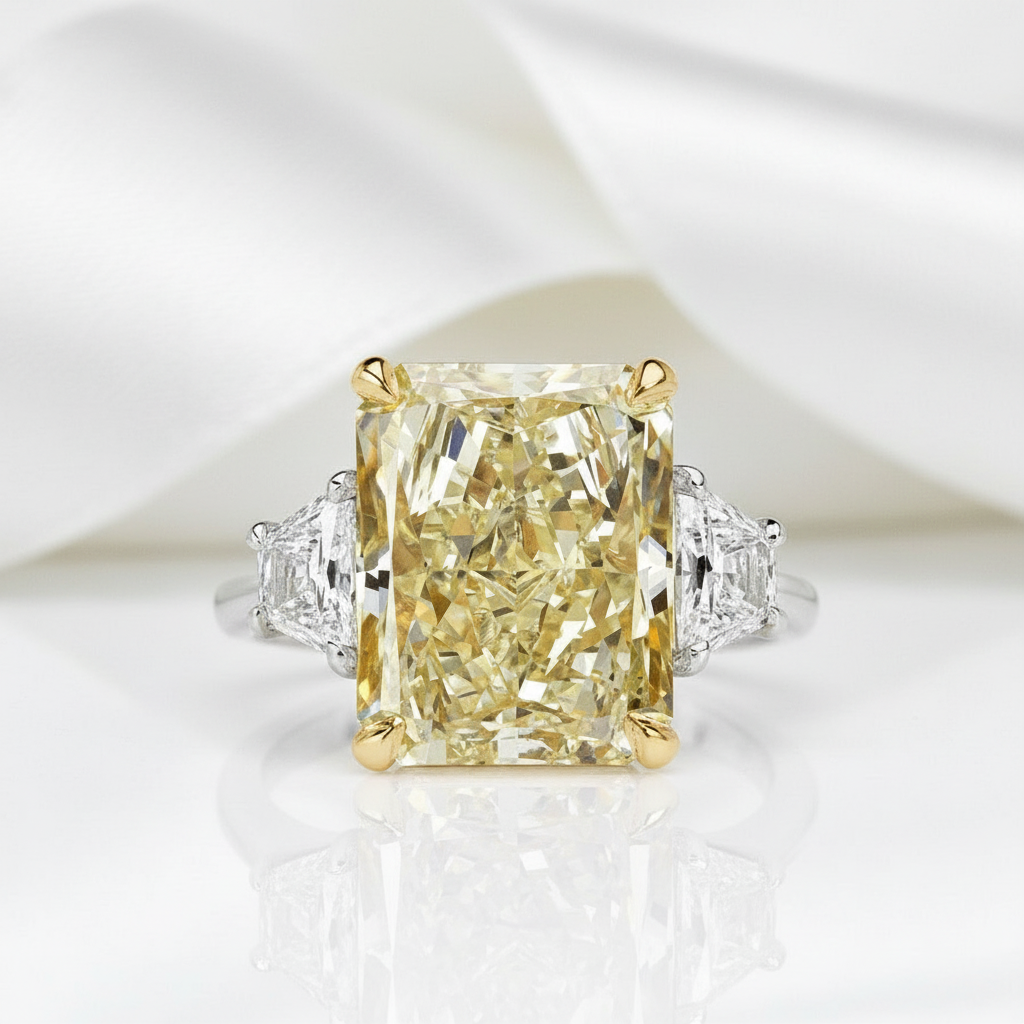 Three Stone Yellow Diamond Radiant Cut Engagement Ring-Black Diamonds New York