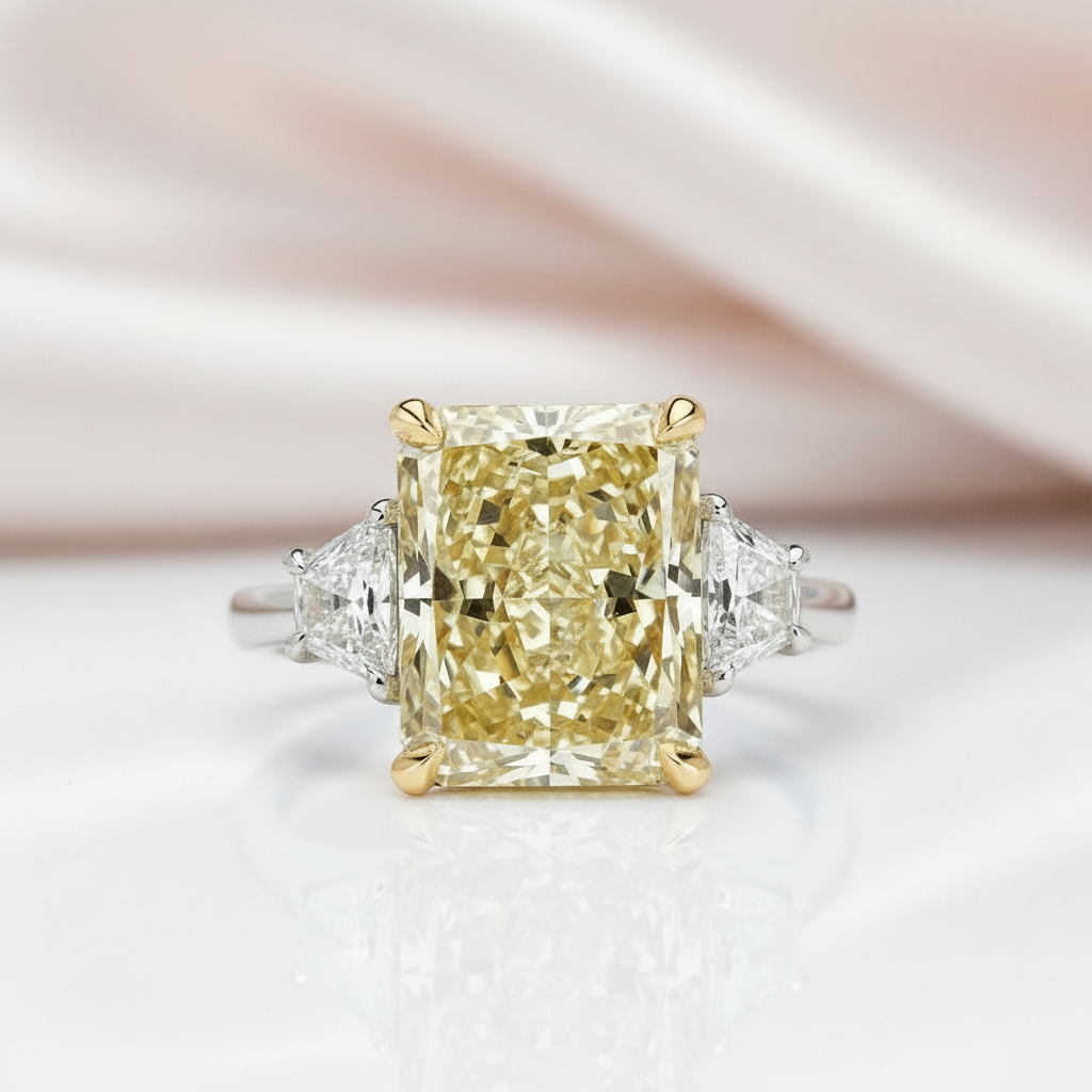 Three Stone Yellow Diamond Option Radiant Cut Engagement Ring-Black Diamonds New York