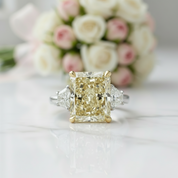 Three Stone Yellow Diamond Radiant Cut Engagement Ring-Black Diamonds New York