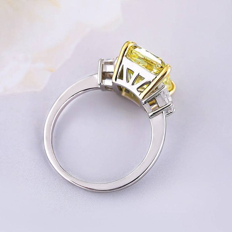 VIP Dream Ring Upgrade- Three Yellow Stone Certified Moissanite Radiant Cut Engagement Ring-Black Diamonds New York