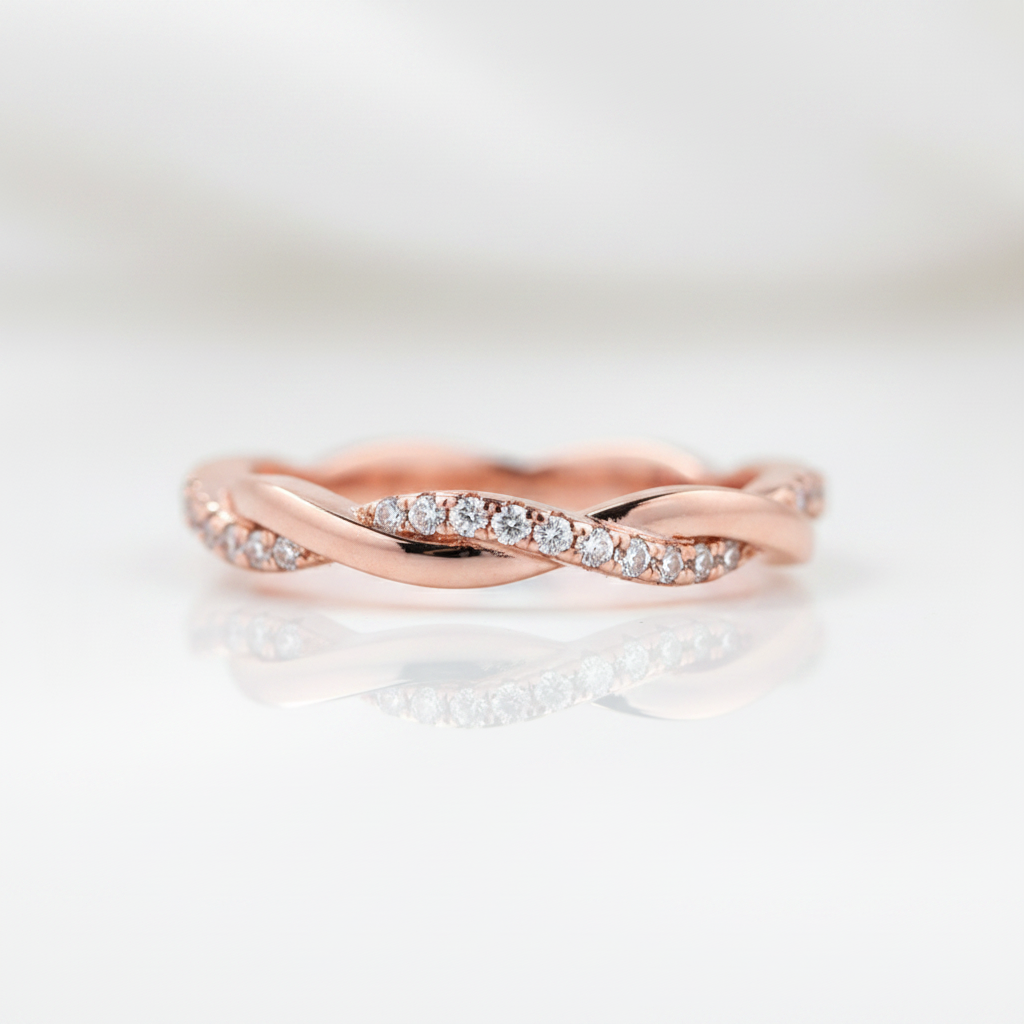 Twist Rose Gold Infinity Wedding Band-Black Diamonds New York
