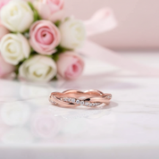 Twist Rose Gold Infinity Wedding Band-Black Diamonds New York