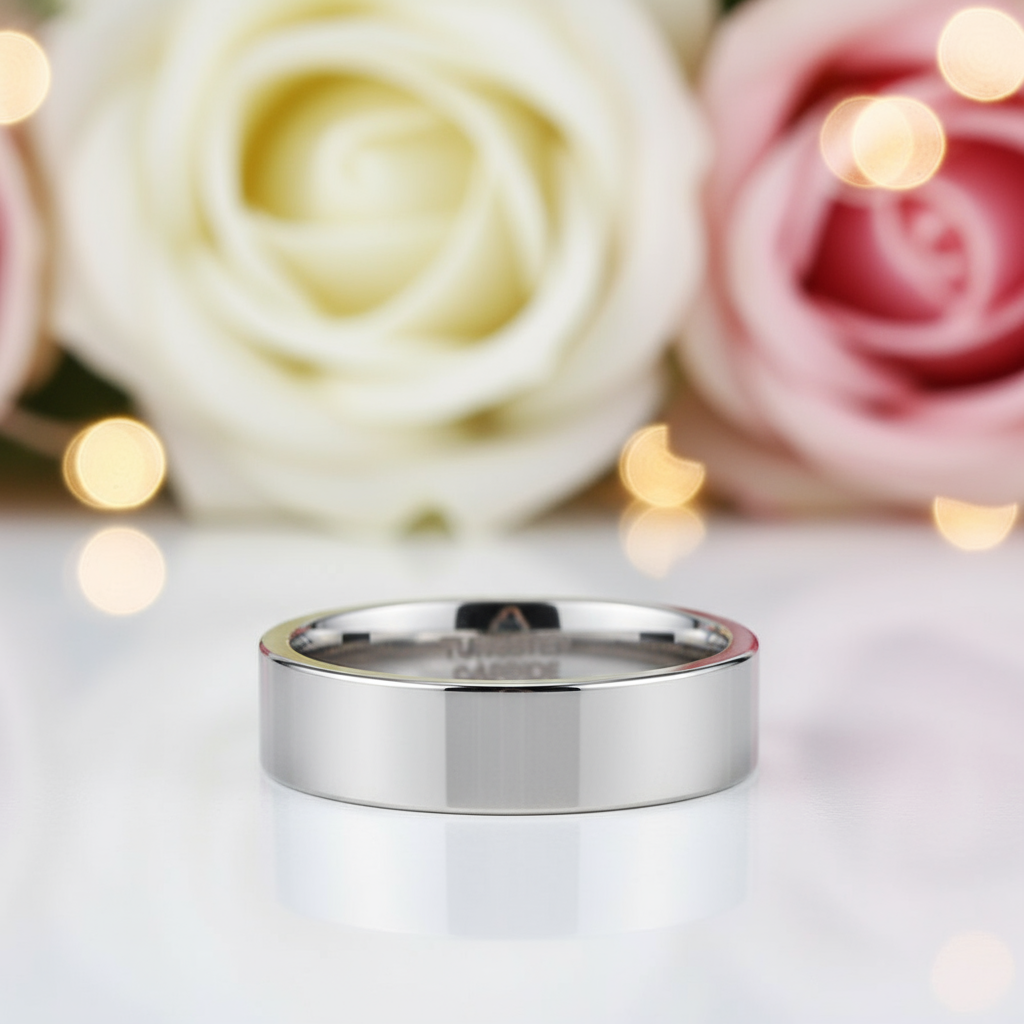 Flat 8mm Tungsten Carbide Wedding Band-Black Diamonds New York