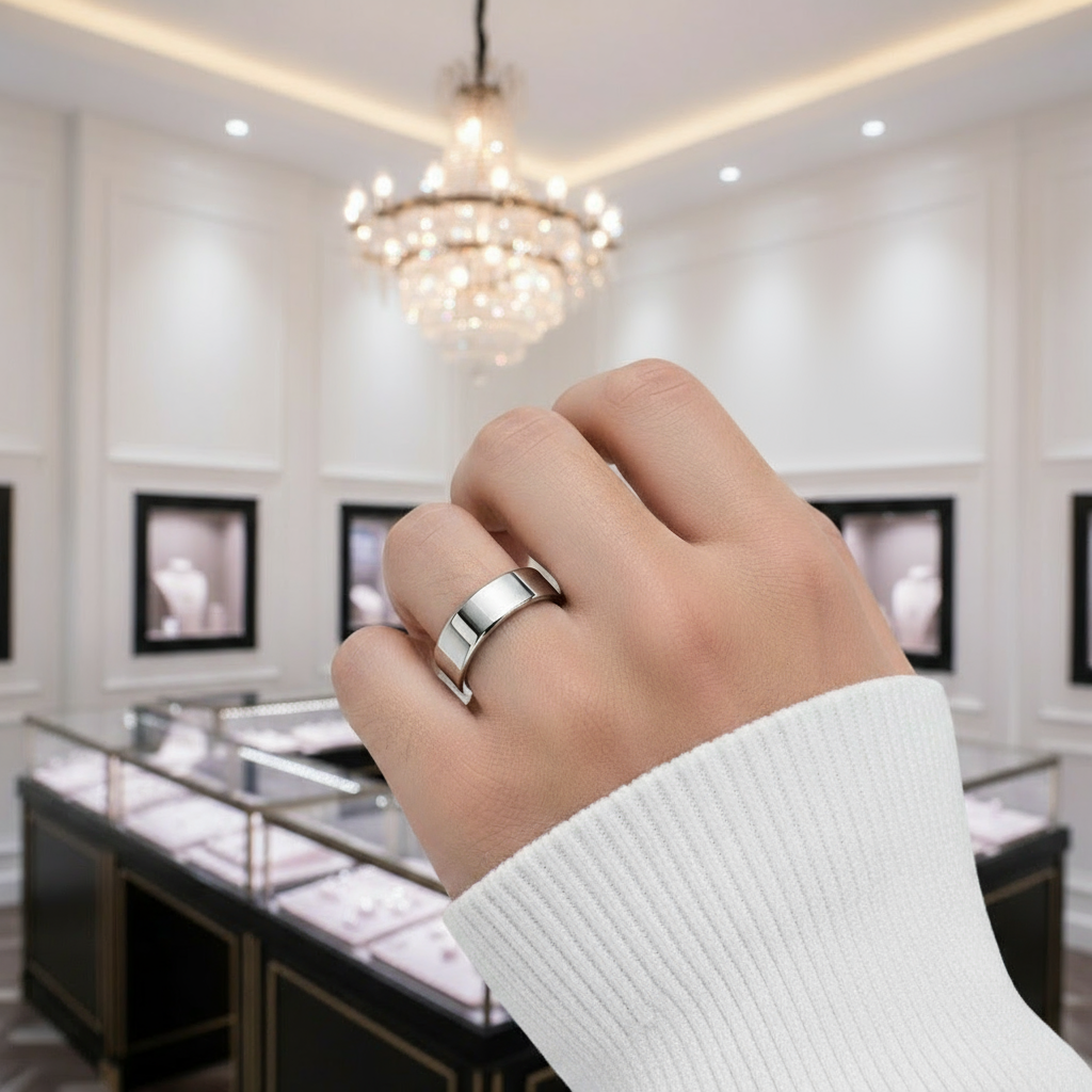 Flat 8mm Tungsten Carbide Wedding Band-Black Diamonds New York